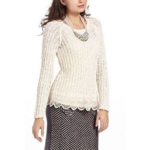 Anthropologie Knitted & Knotted Lace Hem Pullover
